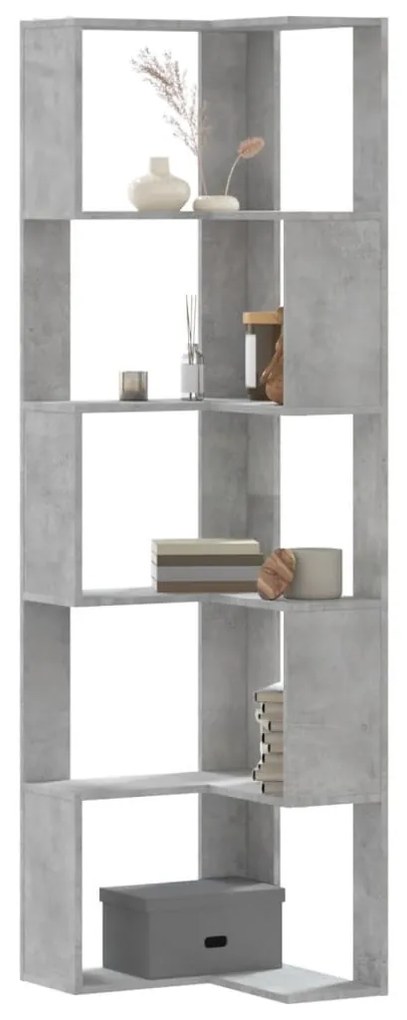 5 szintes betonszürke szerelt fa sarok könyvespolc 50x50x179 cm