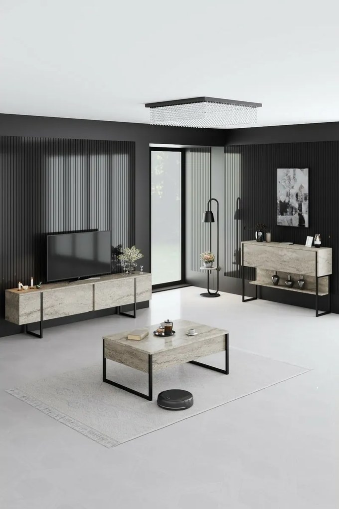 Luxe Travertine and Black TV-állvány