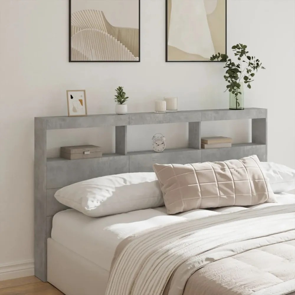 betonszürke áthidalószekrény LED-világítással 180 x 17 x 102 cm