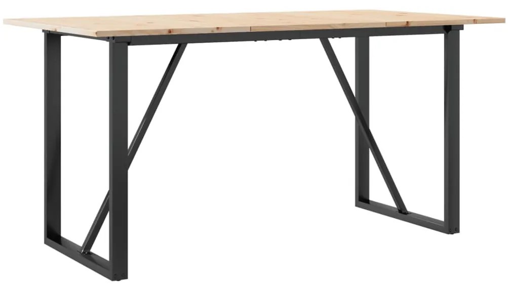 tömör fenyőfa és öntöttvas étkezőasztal O-vázzal 140x80x75 cm