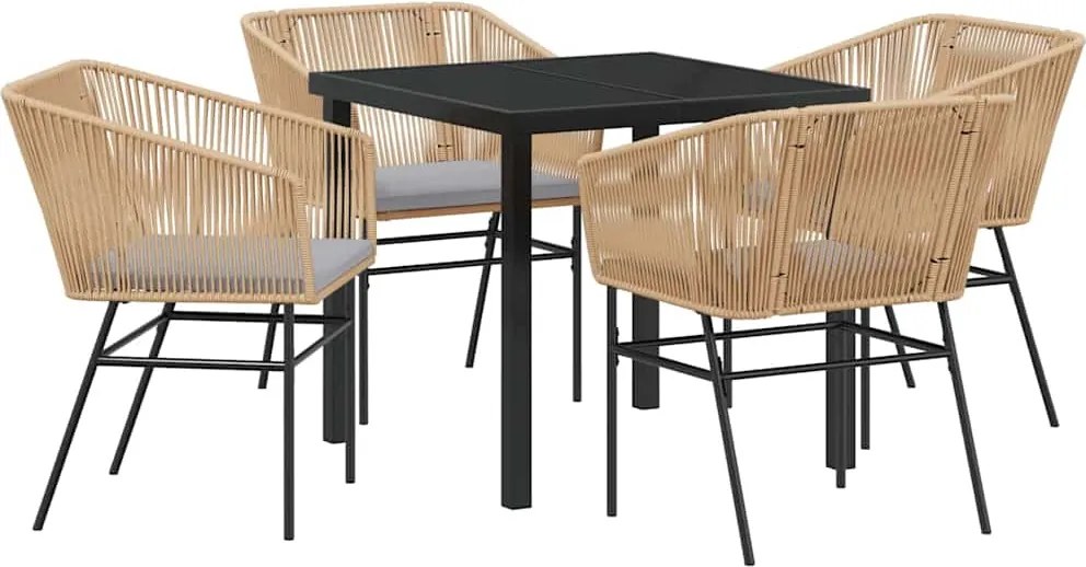 vidaXL Kert étkező szett párnával 5 pcs Barna Porszórt acél