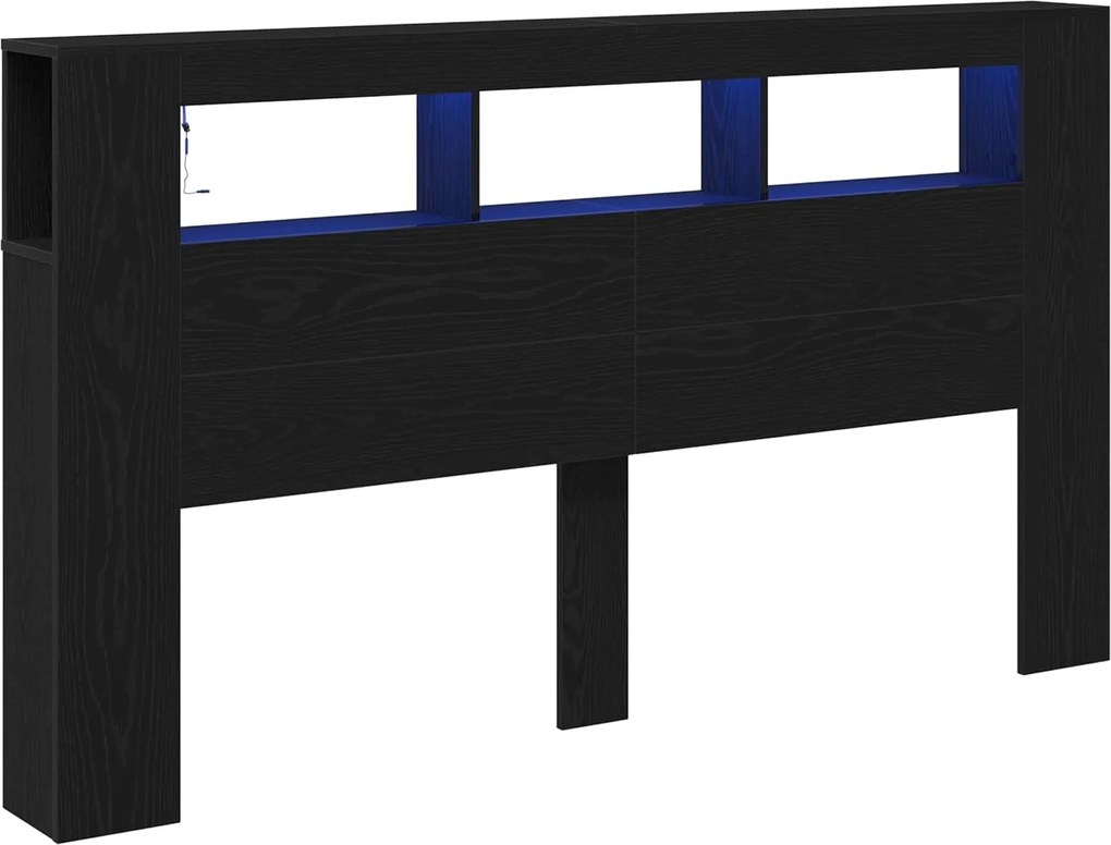 vidaXL LED ágytámla Fekete tölgy 180 x 18,5 x 103,5 cm Faanyag