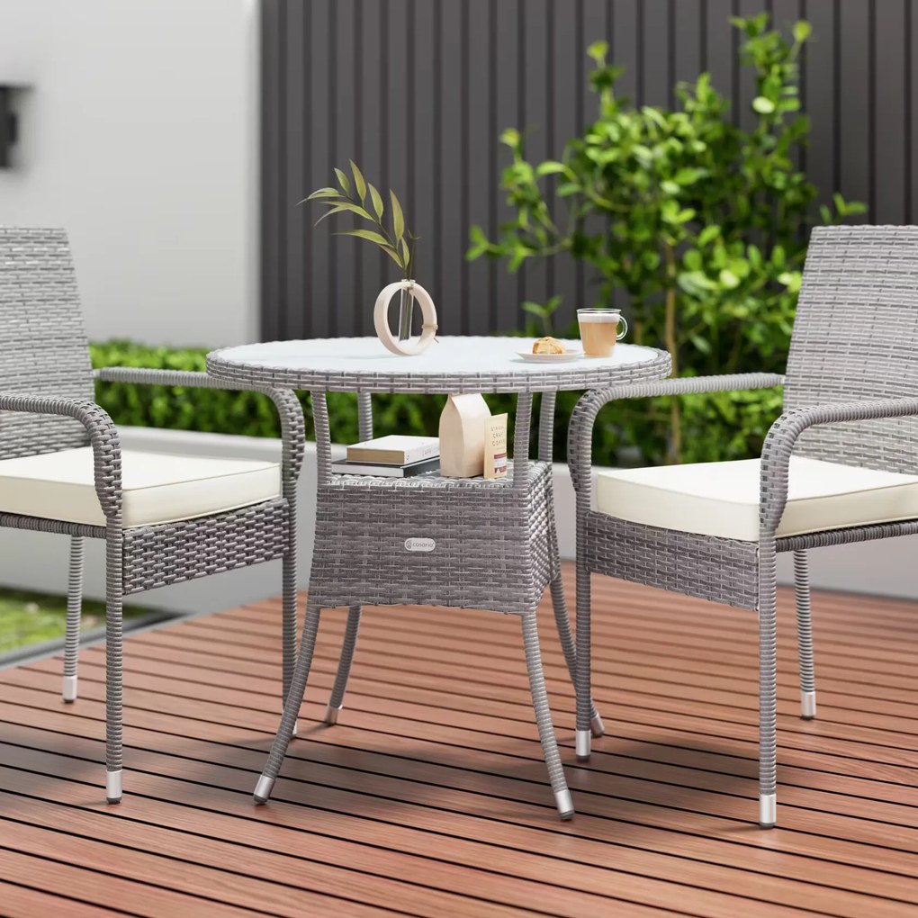 Casaria® Rattan asztal Ø60 cm - szürke