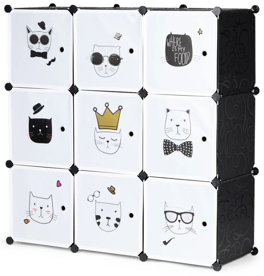 Macskás játéktároló szekrény, grafit színű 110x37x110 cm