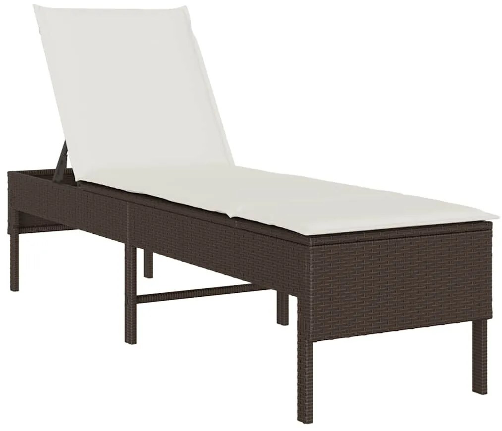 Barna polyrattan napozóágy párnával 55x200x44 cm