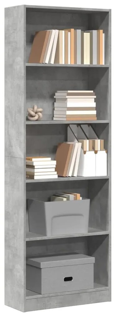 betonszürke szerelt fa könyvespolc 60 x 24 x 176 cm