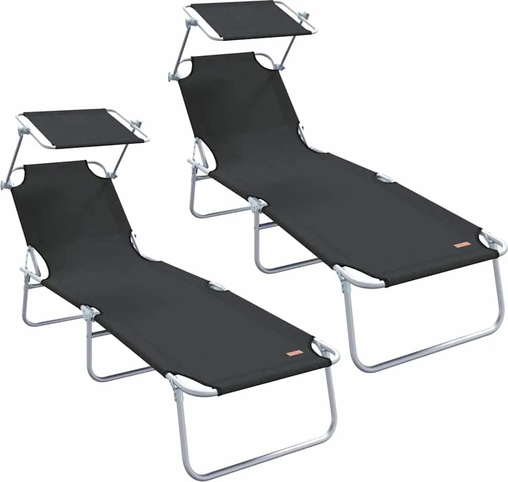 vidaXL Napozó 2 pcs Fekete 58 x 188 x 77cm Poliészter