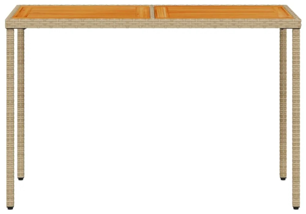 bézs polyrattan akácfa lapos kerti asztal 115x54x74 cm