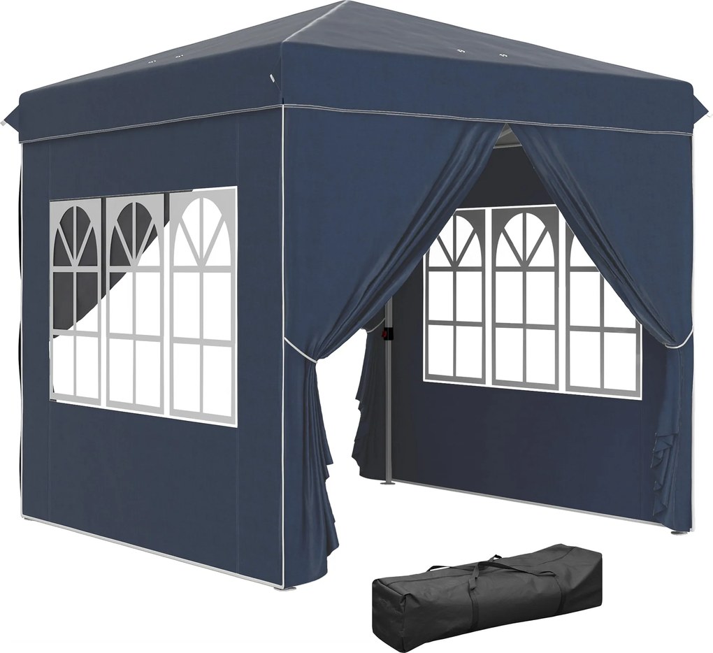 Outsunny Pavilon 2.5x2.5m, Vízálló Stabil Télen is Használható Összecsukható Pavilon, UV Védelem 50+, Összecsukható Party Sátor Kert Sátor 4 Oldalfall