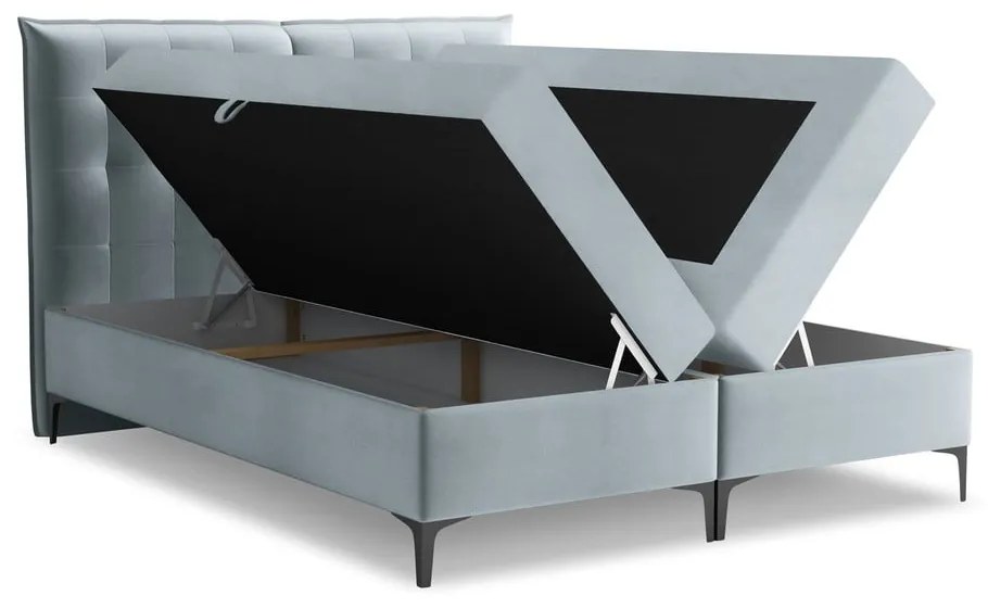 Világoskék ágyneműtartós boxspring ágy 140x200 cm Mikana – Makamii