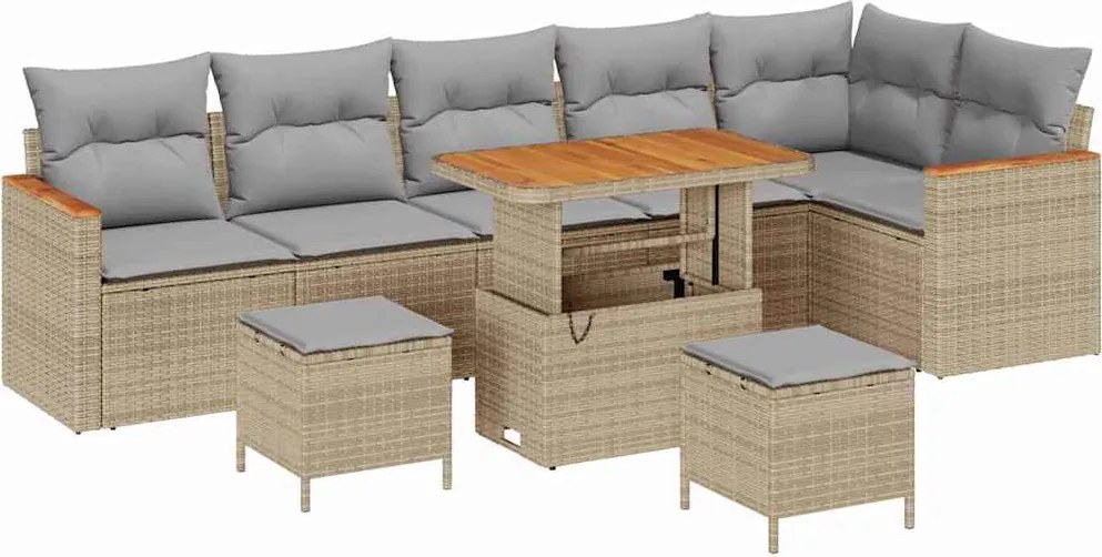 vidaXL Kerti Kanapé Szett 9 pcs Bézs polirattan