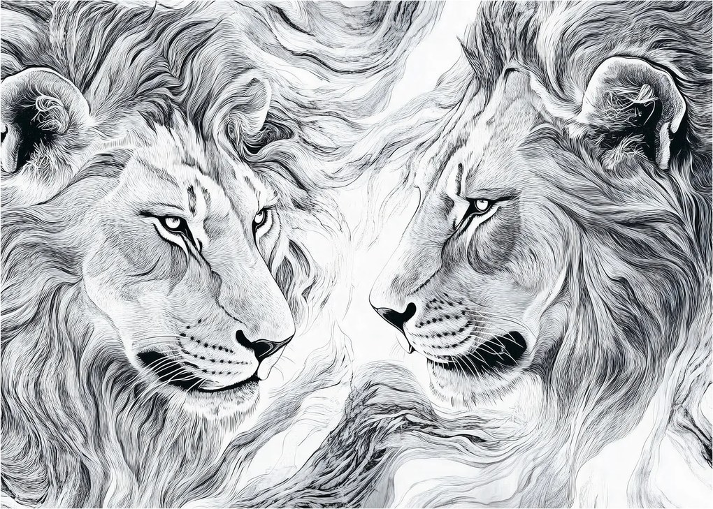 Kép - Rajzolt oroszlánfejek (70x50 cm)