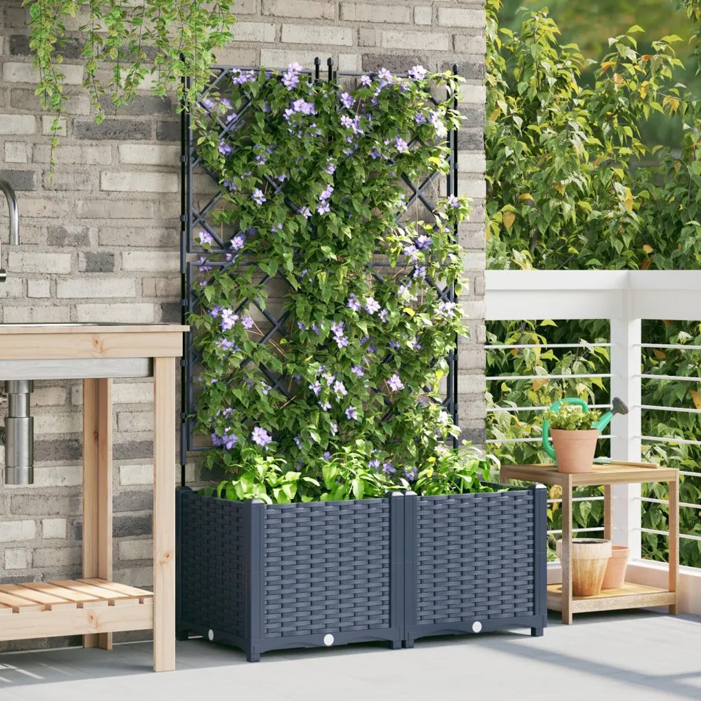 Trellis-szel ellátott Kerti Ültető 2 db Szürke 80x40x143 cm