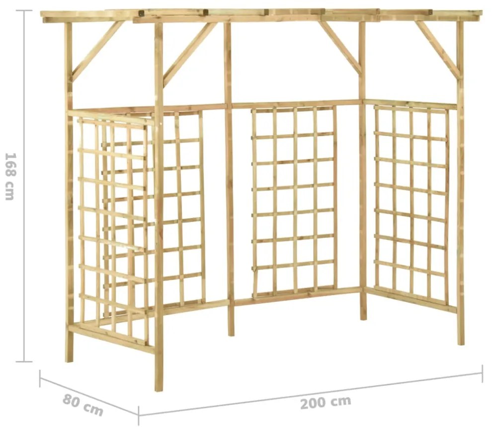 impregnált fenyőfa kerti pergola 3 szemeteskukához