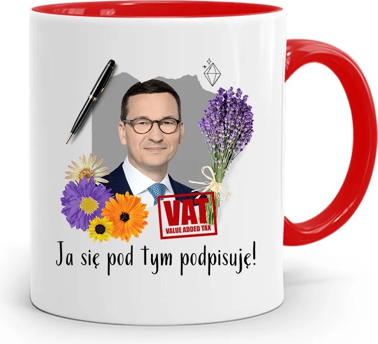 Piros Politikus Bögre Mateusz Morawiecki Miniszterelnök fényképes nyomtatással