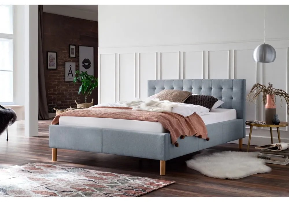 Kék-szürke kárpitozott egyszemélyes ágy ágyrács nélkül 120x200 cm Malin – Meise Möbel
