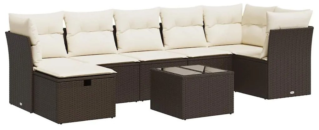 8 részes barna polyrattan kerti ülőgarnitúra párnákkal