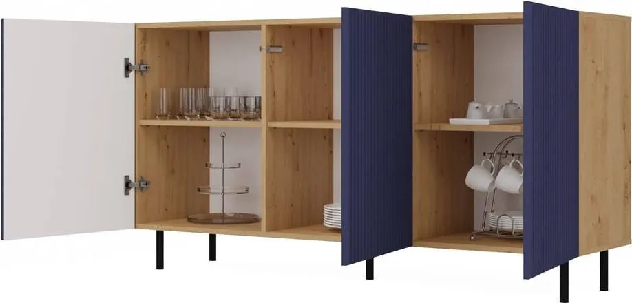 Kama 3 komód (egyenes mintázat), tölgy-kék