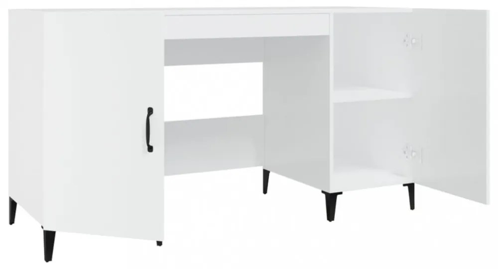 magasfényű fehér színű szerelt fa íróasztal 140 x 50 x 75 cm