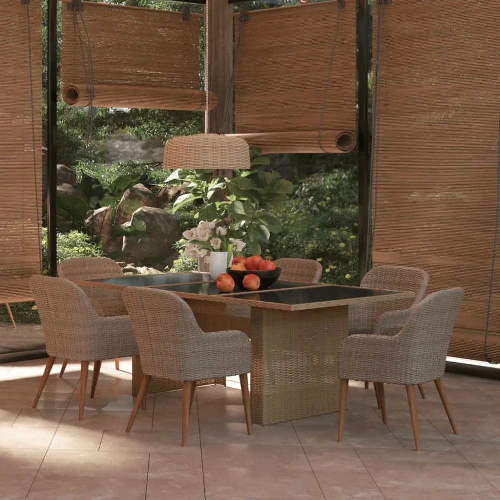 7 részes barna kültéri polyrattan étkezőgarnitúra
