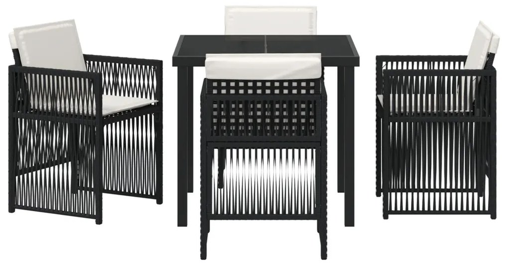 5 Darabos Kerti Étkező Garnitúra Párnákkal Fekete Poly Rattan