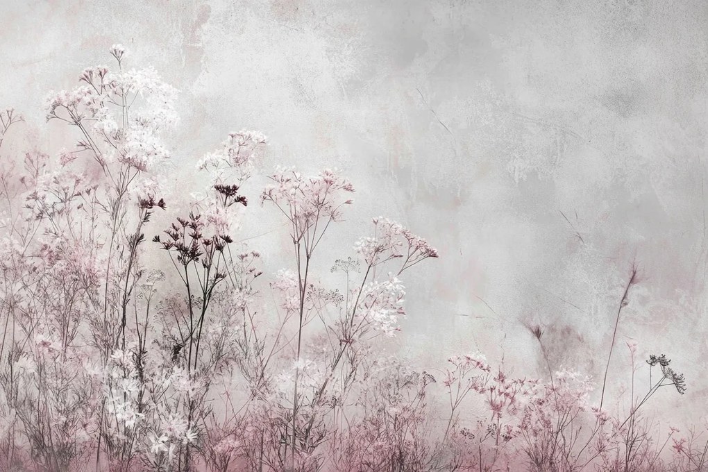 Fotótapéta Flizelina Fal Beton Rózsaszín Természet Növények Virágok 312x219 ragasztó