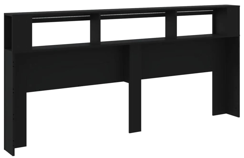 fekete szerelt fa LED-es fejtámla 220x18,5x103,5 cm
