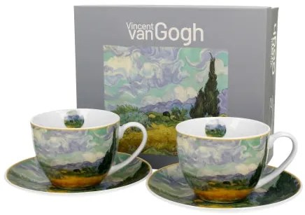 Porcelán csésze aljjal két személyes szett díszdobozban Van Gogh Búzamező