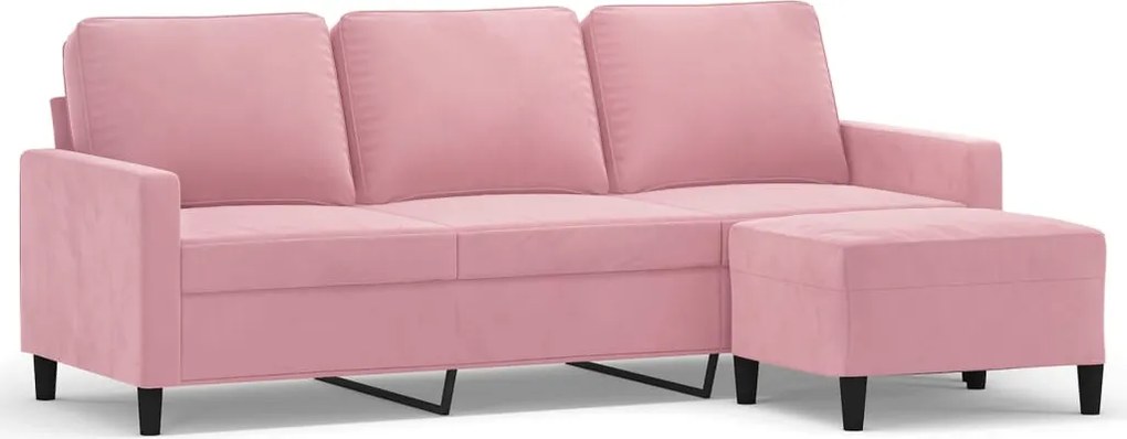 vidaXL 3 személyes rózsaszín bársonykanapé lábtartóval 180 cm