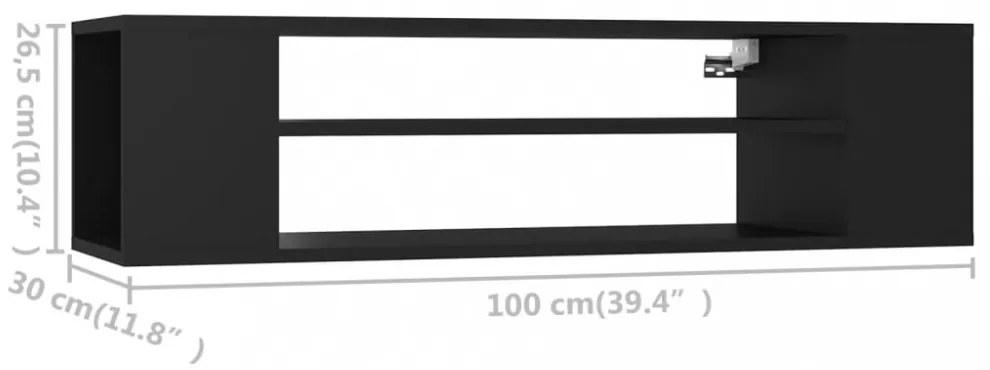 fekete szerelt fa függő TV-szekrény 100 x 30 x 26,5 cm