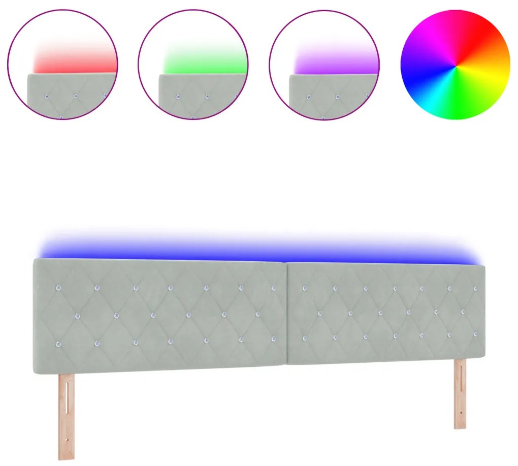 LED ágytámla LED -es lámpákkal Világosszürke 200 cm Poliészter