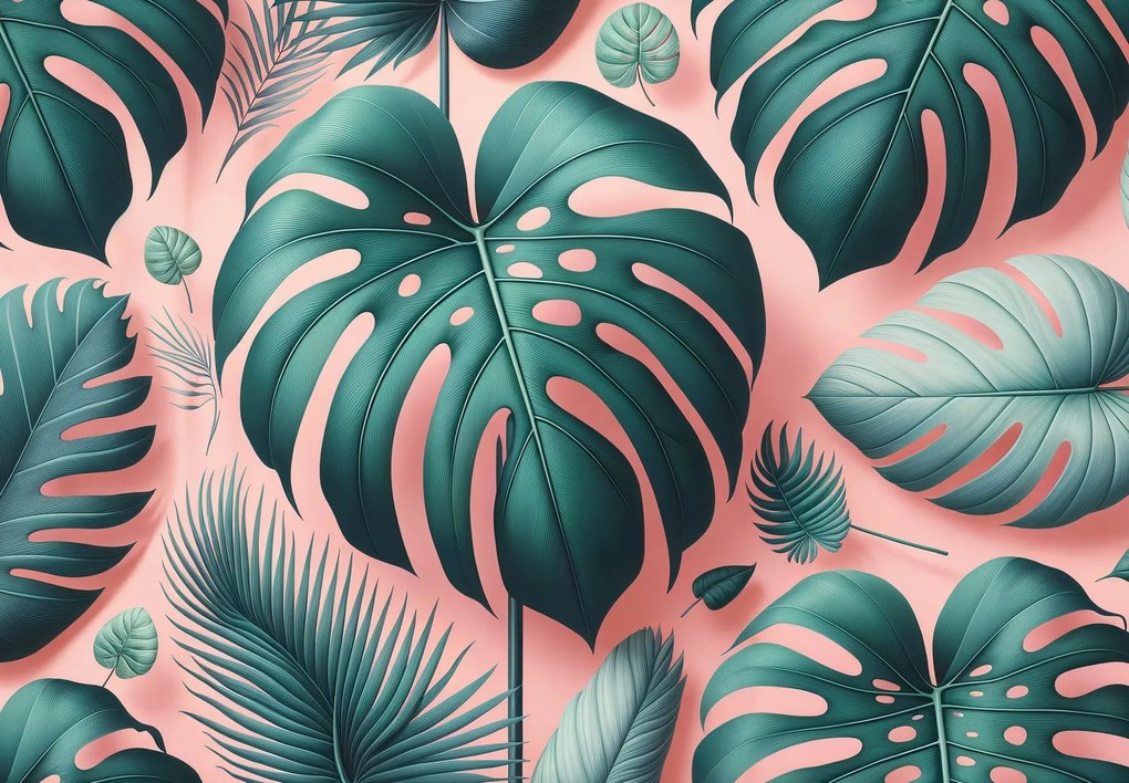 Fotótapéta - Monstera rózsaszín háttéren (147x102 cm)