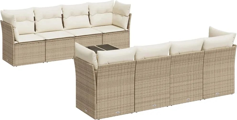 vidaXL 9 részes bézs polyrattan kerti ülőgarnitúra párnákkal