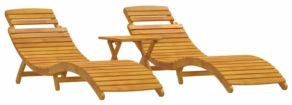 vidaXL Napozóágy 3 pcs Barna Tömör Akácfa