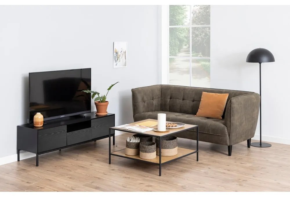 Fekete TV-állvány kőrisfa dekorral 140x45 cm Seaford – Actona