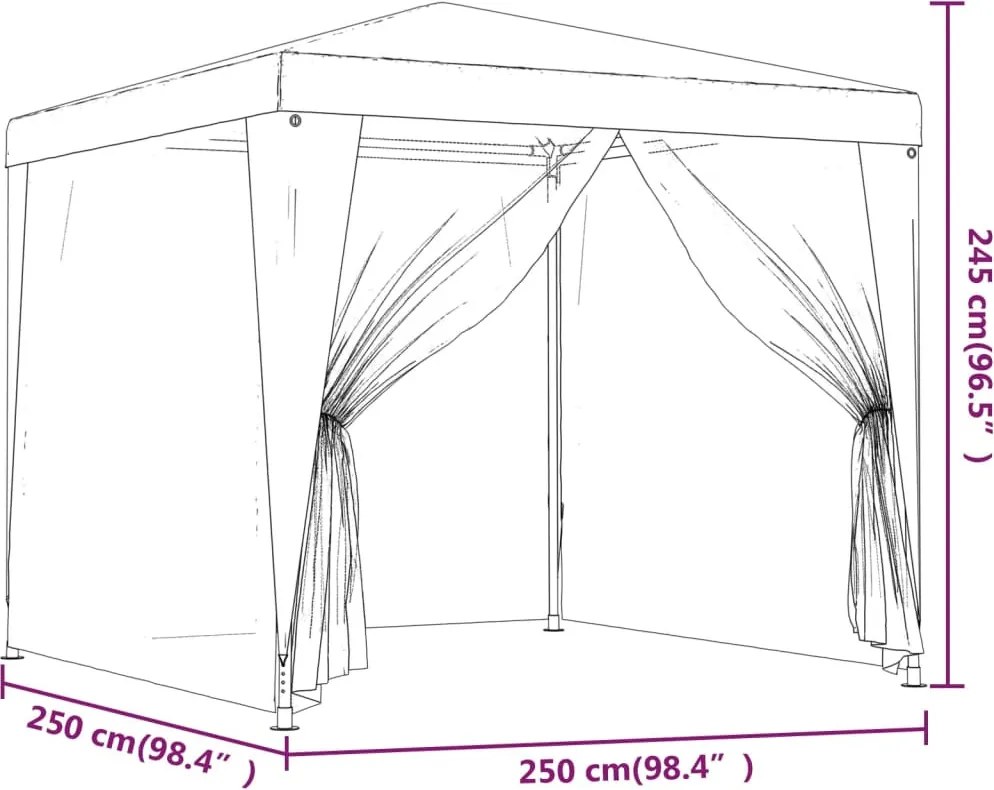 Zöld HDPE rendezvénysátor 4 hálós oldalfallal 2,5x2,5 m