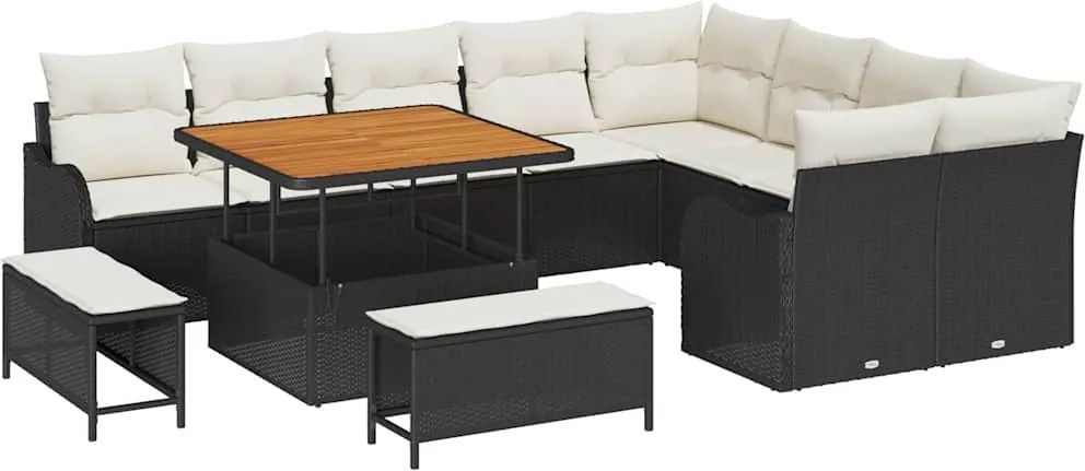 vidaXL Kerti Kanapé Szett párnával tárolóval 12 pcs Fekete és Krém