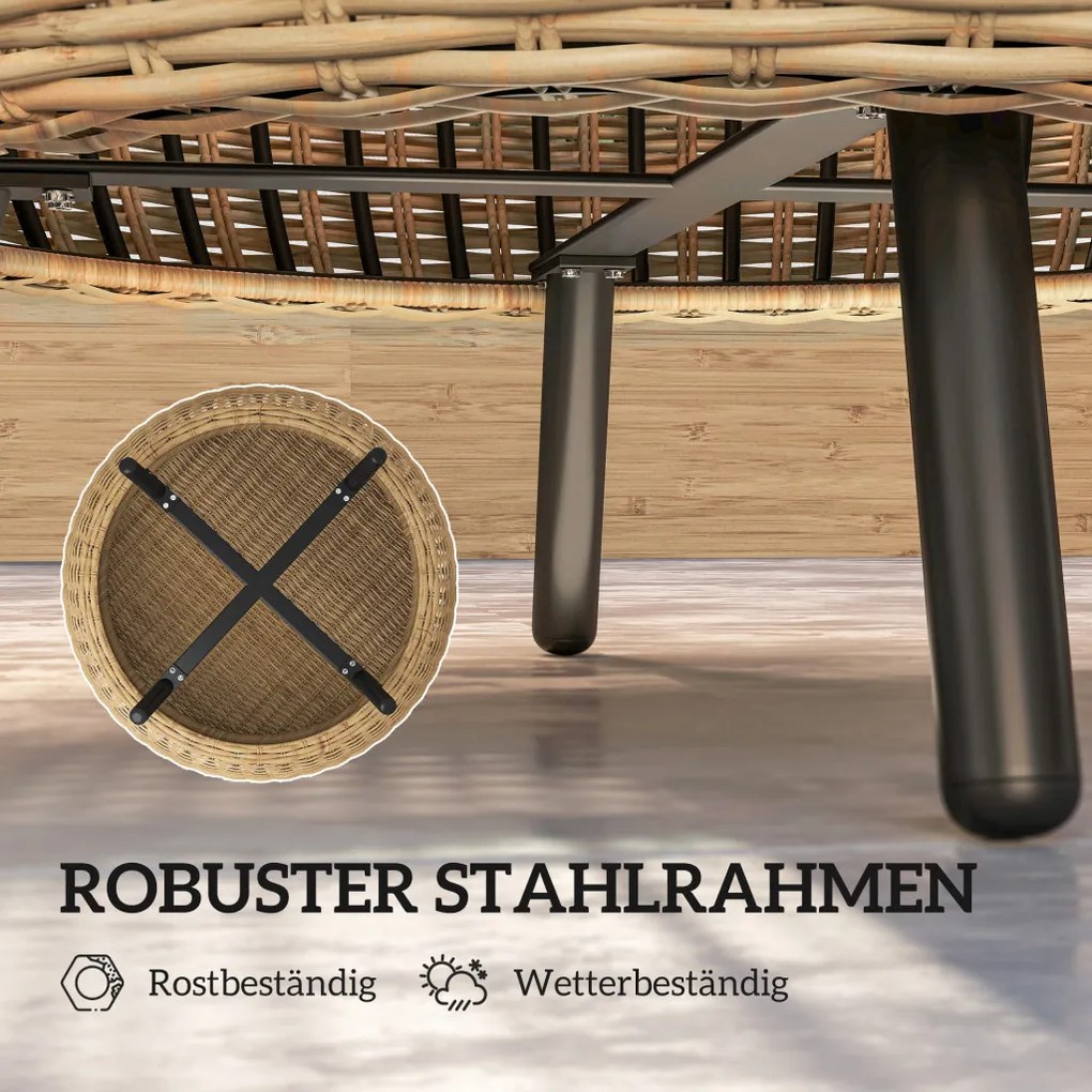Rattan kerek kerti asztal, üveglappal, barna Ø75 x 42 cm