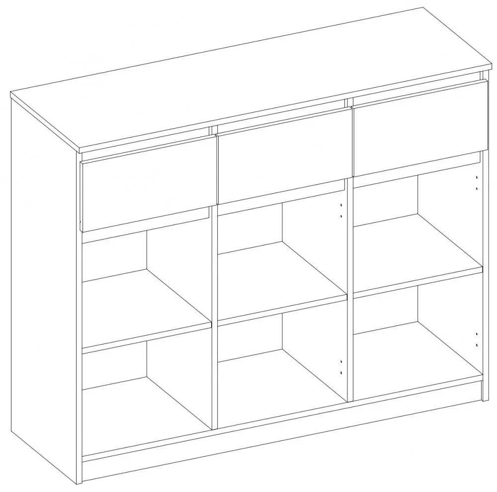 Drohmo 3D3S komód, 120x97x40 cm, fehér