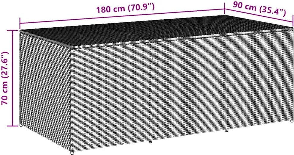 Szürke Polyrattan Kerti Tárolóláda 180 X 90 X 70 Cm