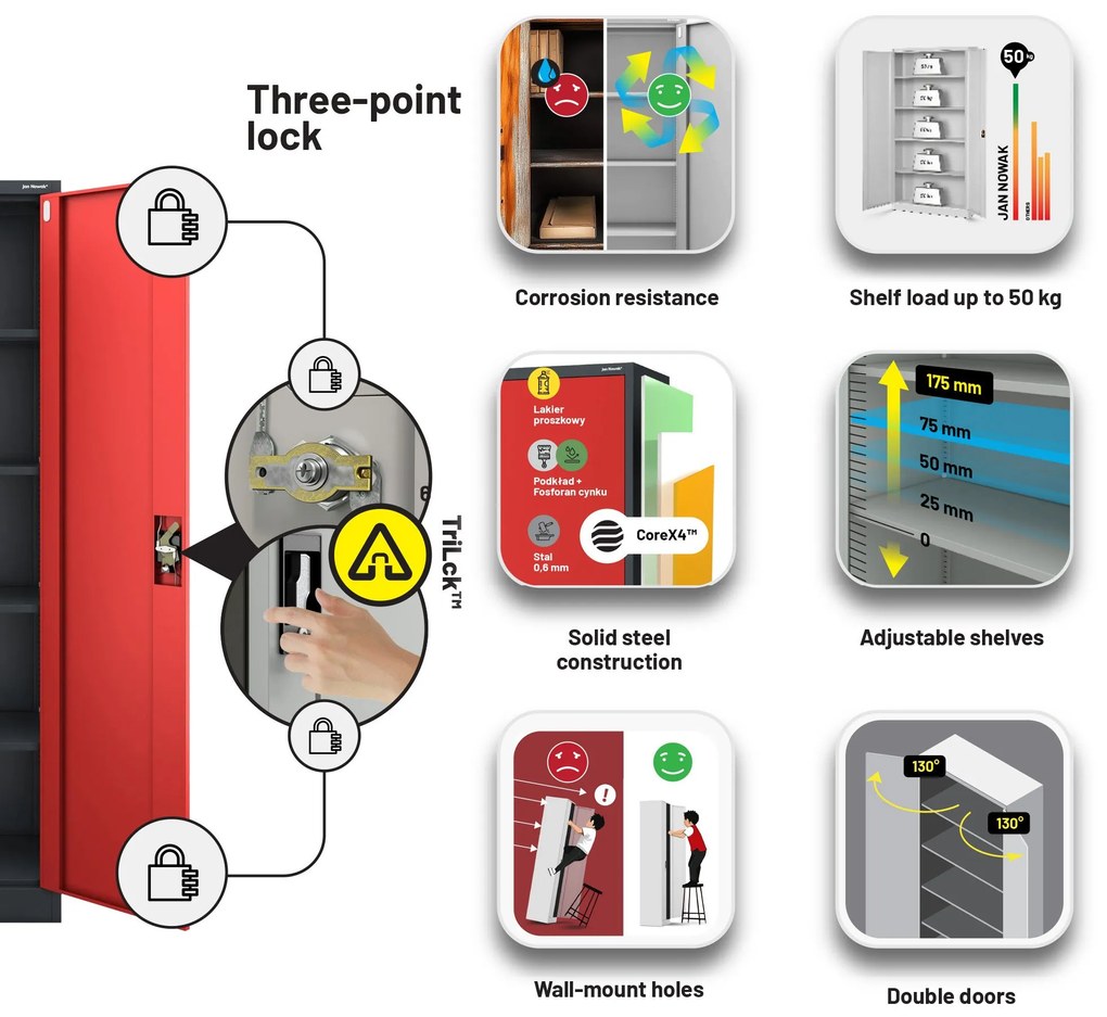 Fém iratszekrény JAN II, 1150 x 185 x 400 mm, antracit-piros
