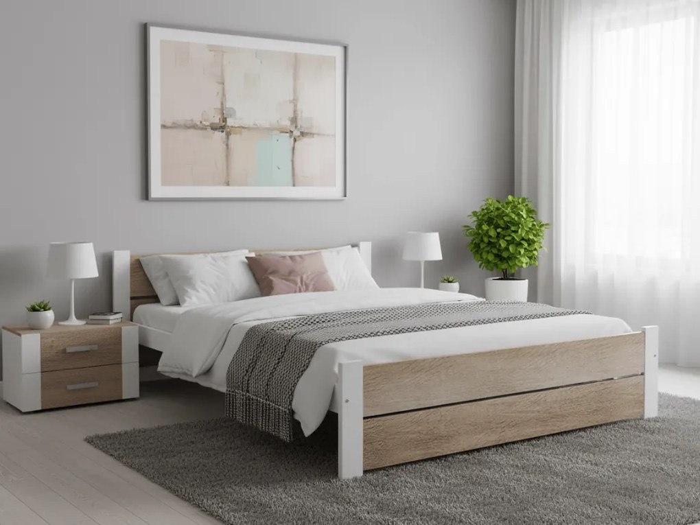 IKAROS DOUBLE ágy 160 x 200 cm, fehér/sonoma tölgy Ágyrács: Ágyrács nélkül, Matrac: Coco Maxi 20 cm matrac