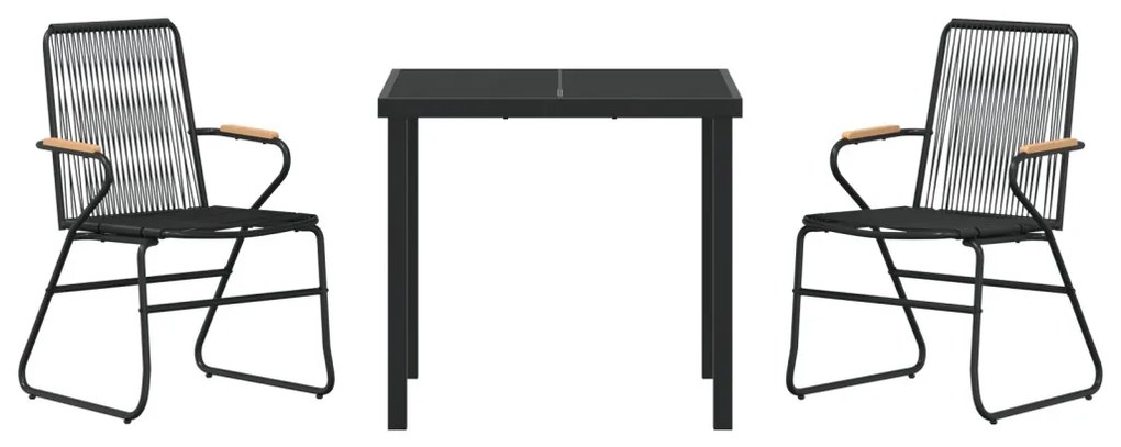 3 darabos Kerti Étkezőszett Fekete PVC Rattan