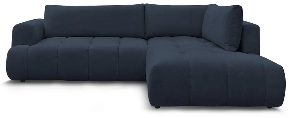 Sötétkék kinyitható-tárolóhelyes sarokkanapé (jobb oldali-L alakú) Fuji – Bobochic Paris
