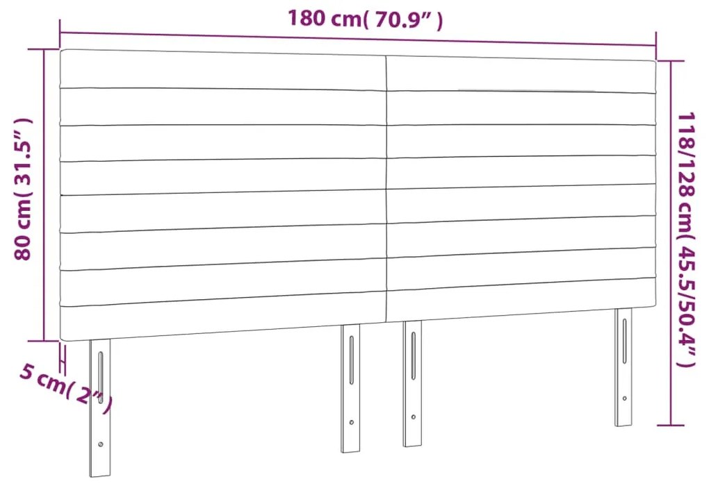 fekete szövet LED-es fejtámla 180x5x118/128 cm