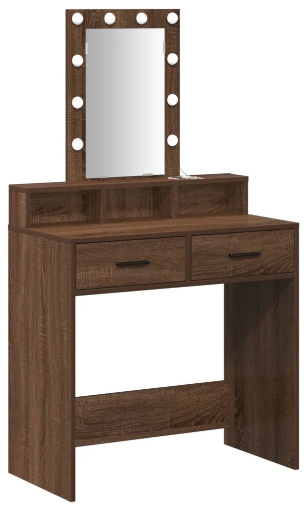 vidaXL Öltözködőasztal fiókkal tükörrel Barna 79 x 41 x 140 cm Faanyag