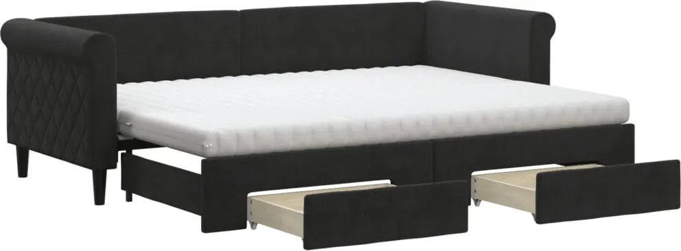 vidaXL fekete kihúzható bársony heverő fiókkal 80 x 200 cm