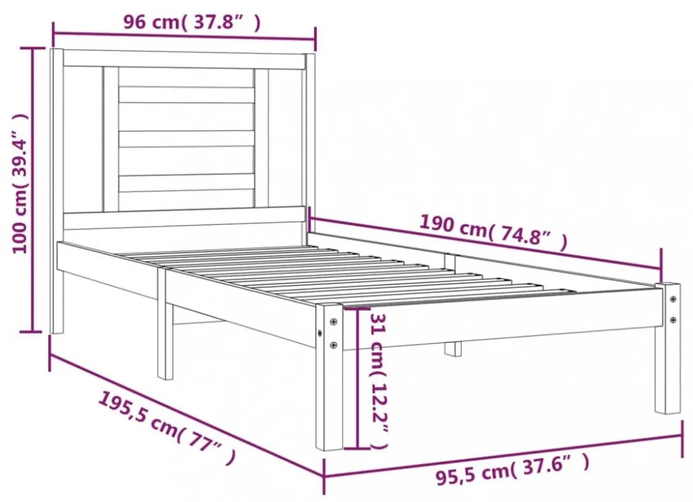 vidaXL fehér tömör fenyőfa ágykeret matrac nélkül 90 x 190 cm