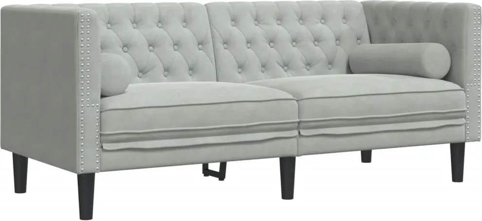 vidaXL 2 személyes világoszöld bársony Chesterfield kanapé párnákkal