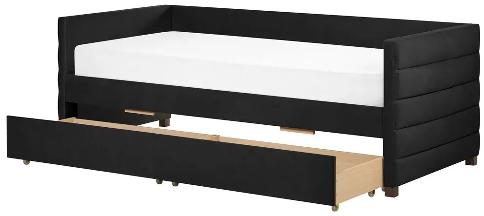 Fekete bársony ágyneműtartós heverő 90 x 200 cm MARRAY Beliani